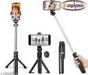Portable Selfie Stick Tripod with Wireless Bluetooth Remote and Tripod Stand | 3 in 1 Selfie Stick Tripod with Extendable Aluminium Monopod, 360 Degree Rotation Phone Holder, Bracket for Mobile Phones | Supports Weight Up To 500 g (Black, Remote Included)