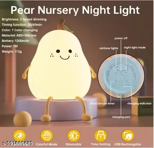 GlowBuddy Pear Night Lamp – 7-Color LED Touch Light